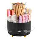 Camelmother Pen Holder For Desk With 5 Slots 360° Rotating Pencil Holder Makeup Organiezr Teacher Supplies Office decor (black)