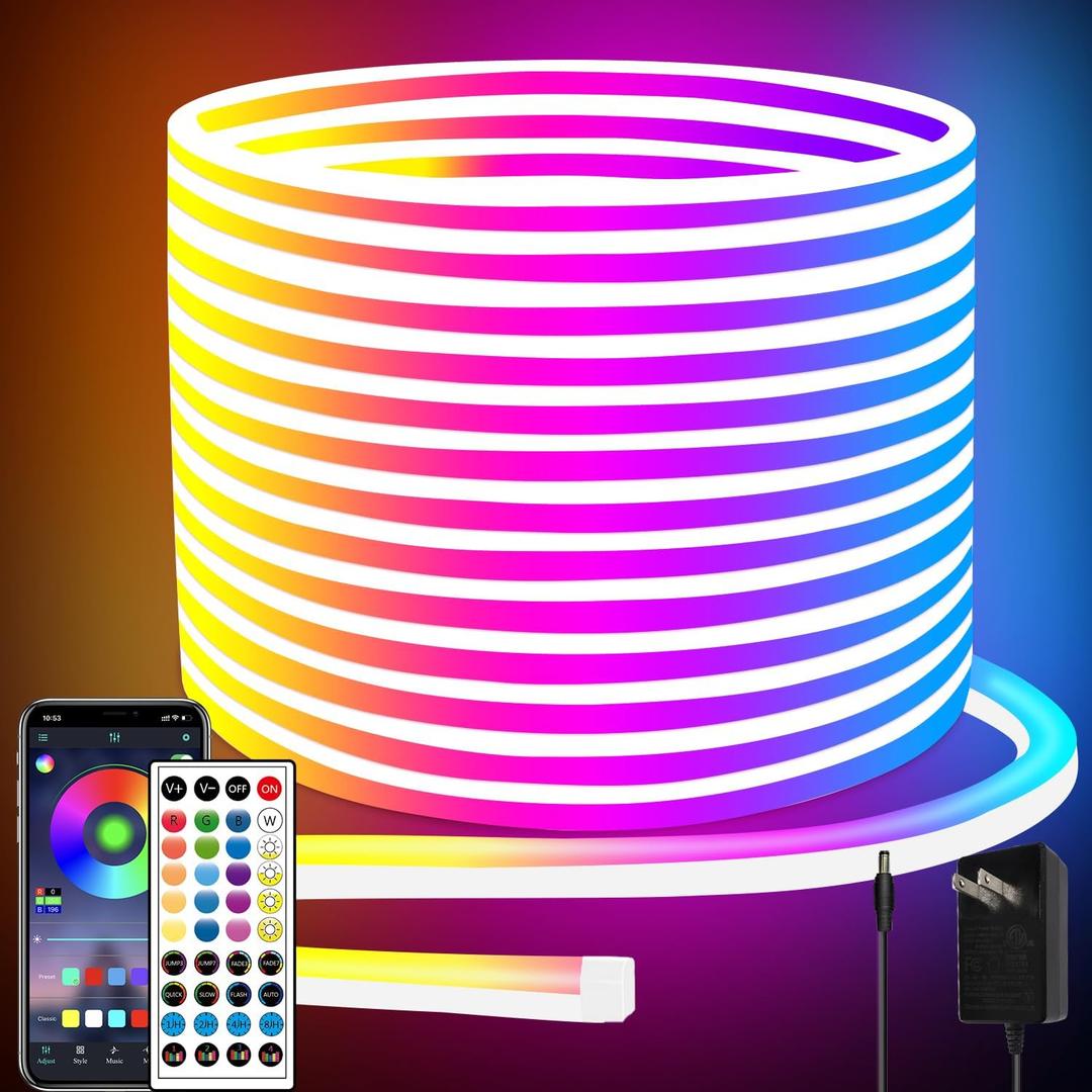 66FT Led Neon Rope Lights Control with App/Remote, Flexible Led Rope Lights, Multiple Modes, IP65 Outdoor RGB Neon Lights Waterproof, Music Sync Gaming Led Neon Strip Lights for Bedroom Decor