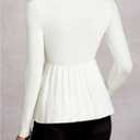 Women's Scoop Neck Peplum Sweater Long Sleeve Cable Knit Dressy Casual Pullover Tops (White, M)