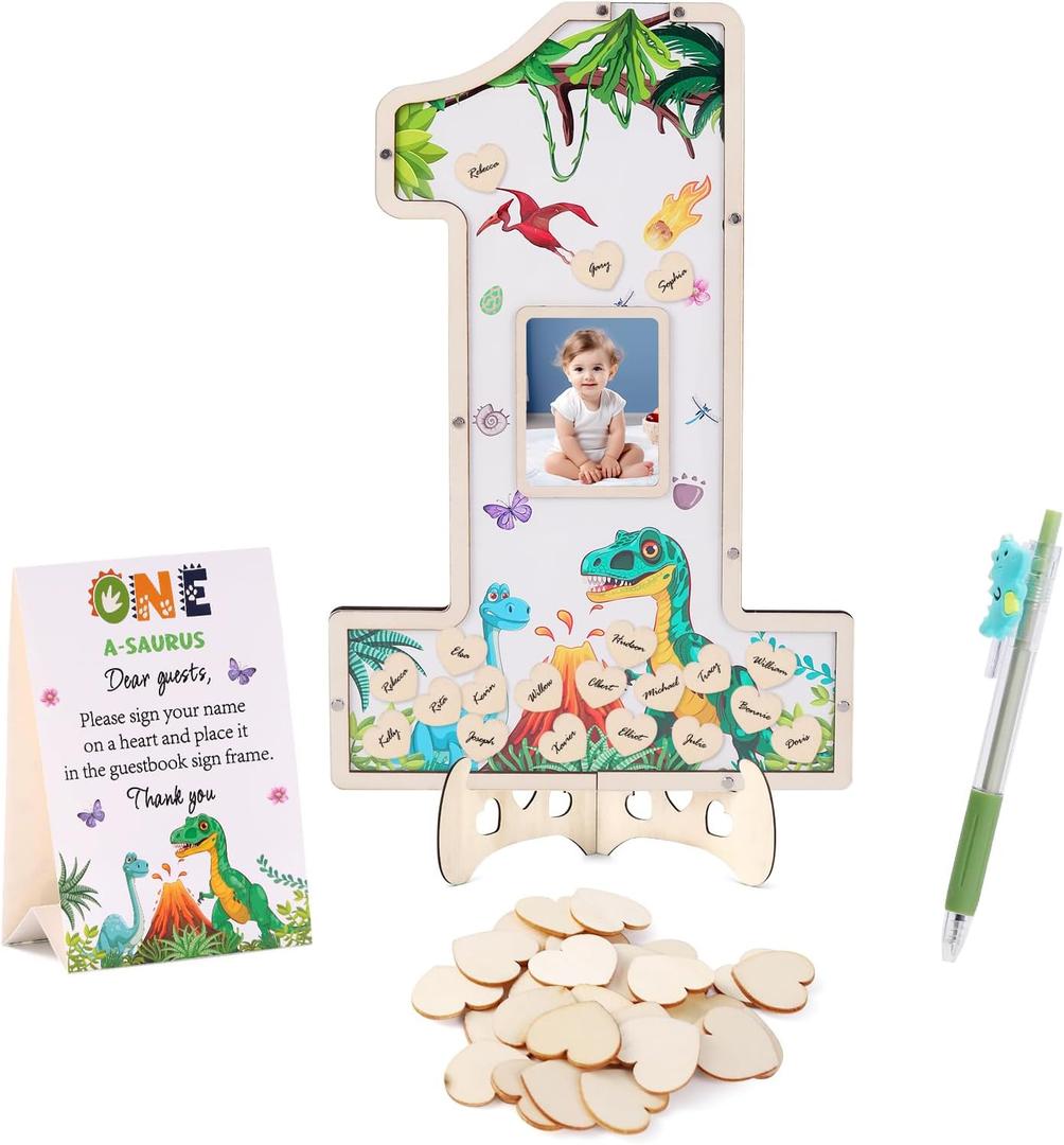 One a Saurus Birthday Decorations,1 Year Old 1st Birthday Decorations Boy Dinosaur Themed Party Supplies,First Birthdays Decoration for Boy Guest Book Alternatives with Dinosaur Pen Set