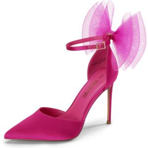 DREAM PAIRS Women's High Heels Strappy Closed Toe Stiletto Pointed Toe Mesh Bows Ankle Strap D'Orsay Sexy Dress Wedding Party Pumps Shoes (7, Hot Pink)