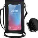 PU Leather Small Phone Bag with Transparent Window for Touchable Screen, 6.7" Without Phone case Compatibility, Magnetic Closure & Waterproof - Crossbody Wallet Case with Shoulder Strap (Black)