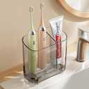 MOPMS Toothbrush Holders with Drainage for Bathrooms Countertop Organizer | 2 Slots Electric Toothbrush Holder Wall-Mount with Divider for Easy Clean, Tooth Brush and Toothpaste Holder for Bathroom, Grey