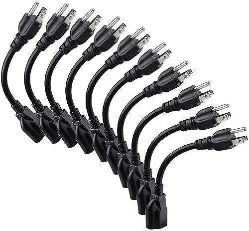 [ETL Listed] Miady Short Power Extension Cord Outlet Saver, 16AWG/13A, 3 Prong (10 Pack, Black, 8 Inch)