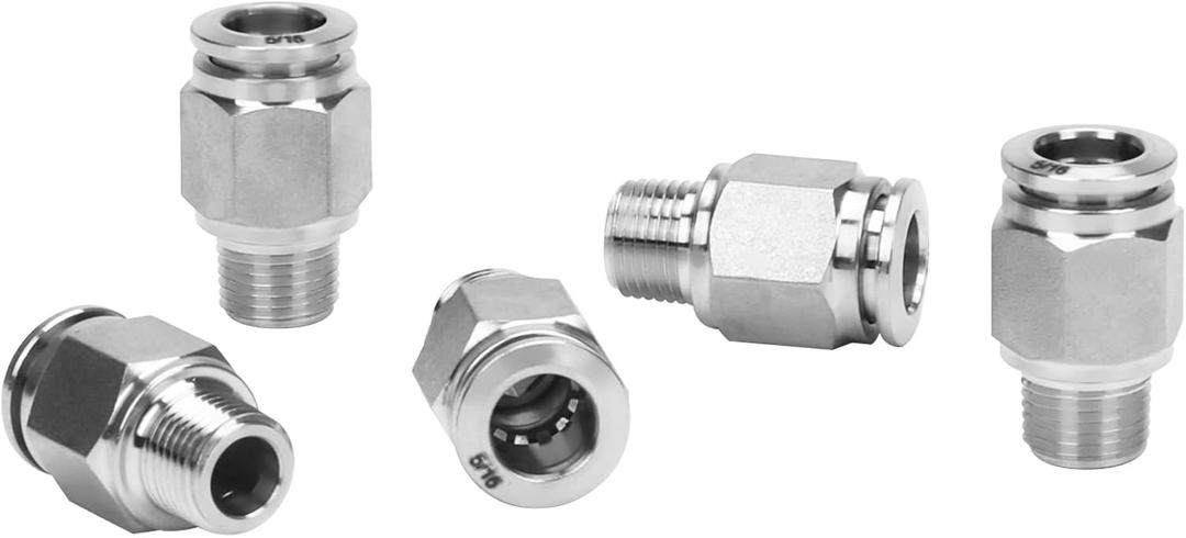 Push to Connect Fitting - 304 Stainless Steel Male Straight 5/16" Tube OD x 1/8" NPT Thread Pneumatic Push Lock Fitting (Pack of 5)
