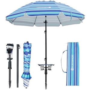 HOMEDEMO 7ft Heavy Duty High Wind Beach Umbrella With Foldable Table & Hook, UV 50+ Protection Waterproof Outdoor Sunshade Umbrellas With Handle Carry Bag For Patio Garden Pool Backyard