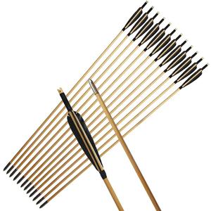 33inch Wooden Arrows Handmade Tradition Target Arrows with Turkey Feather Fletching with Field Points for Recurve Bow Longbow Archery Practice 12PACK (Black)