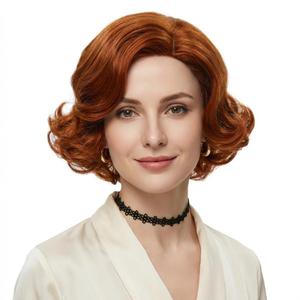 Short Ginger Auburn Wig Curly Natural Synthetic Copper Red Wig for Role Play,Party,Daily Use Costume Wig