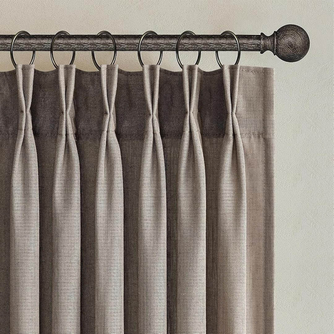 100 Inches Long Pleated Sheer Curtains,Dark Linen Blended Light Filtering Window Curtains 100 Length 2 Panels for Living Room Bedroom Pinch Pleat Drapes with Hooks 2 Panels 40" Wx100 L,Light Brown