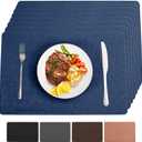 Bxzandya Vinyl Placemats Set of 6 Heat Resistant Easy Clean Non-Slip Place Mats for Dining Table Faux Leather Waterproof Stain Resistant Wipeable Washable PVC Table Mats(6, Blue)