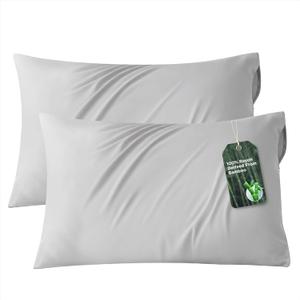 Bedsure Zipper Pillow Cases Queen, Cooling Pillow Cases Queen Size Set of 2, Rayon Derived from Bamboo Cooling Pillowcases for Hot Sleepers, Soft & Breathable Pillow Covers, Light Grey, 20x30 Inches