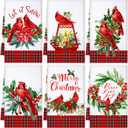 6 Pcs Christmas Kitchen Towels Cardinal Bird Christmas Hand Towels Xmas Bird pine cones Holly Branch Dish Towels Red Bird Christmas Tea Towels for Kitchen Bathroom Hotel Home Decor,16 x 24 Inches
