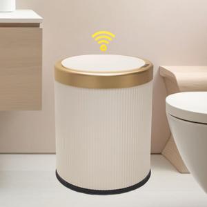 URALFA Automatic Motion Sensor Bathroom Garbage Can with Lid, Touchless Garbage Bin, Smart Dog Proof Garbage Can, Small Waste Basket for Toilet, Office, Bedroom, 2.8 Gallon, Cream White