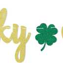 Lucky One Banner - St Patricks Day 1st Birthday Party Decorations, Gold Glitter, 5.9 inches Tall