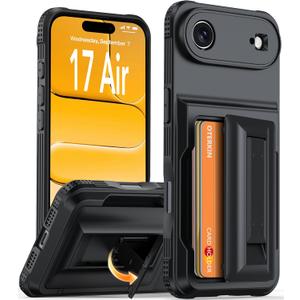 Oterkin for iPhone Air Wallet Case [4-5 Card Holder] [RFID Blocking] [Full Camera Protection] [Kickstand] [Military Grade Protection] Shockproof Rugged Phone Case for iPhone 17 Air 6.5 Inch, Black