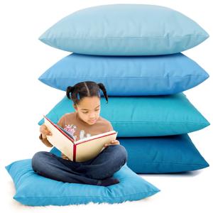 CroBlissful 4 Pcs Extra Large Floor Pillows Kids Classroom,Blue Colors 27 x 27 x 8 In Jumbo Size, Waterproof Flexible Seating Reading Corner Playrooms, Soft Cushions for Home School Toddler