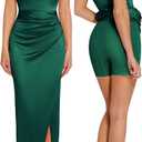 Popilush Womens Off the Shoulder Shapewear Dress Multi Way Wear Long Formal Cocktail Wedding Guest Dresses (Green, XL)
