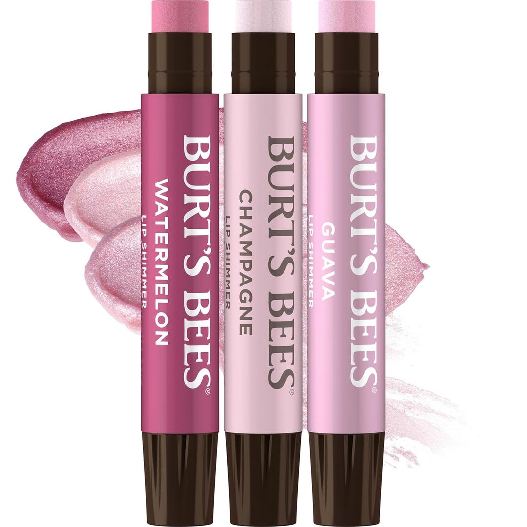 Burt's Bees Easter Basket Stuffers, Lip Shimmer Pink Collection, Tinted Lip Balm, Moisturizing for All Day Hydration with Natural Glowy Finish & Buildable Color, Value Pack, 3 Tubes x 0.09 Oz