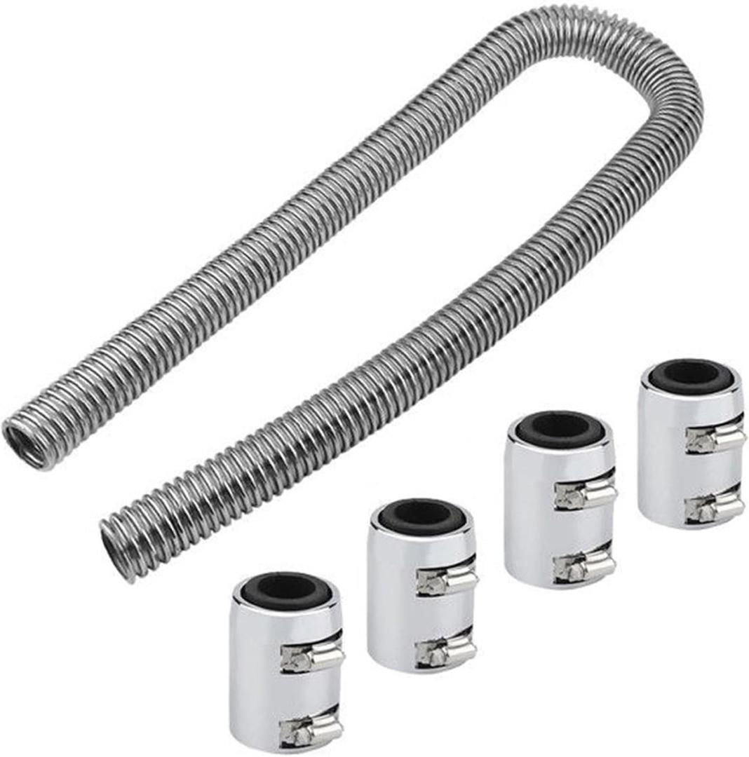 BLACKHORSE-RACING 48" Stainless Steel Radiator Flexible Coolant Water Hose Kit With Caps Universal (Silver)