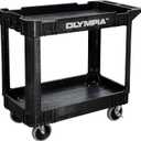 Olympia Tools 2 Shelf Black Rolling Utility Cart - Supports Up to 500 lbs, Comfort Handle - Heavy Duty Carts With Wheels - Great for Warehouse, Garage, Manufacturing, Cleaning