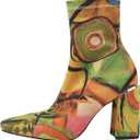 vivianly Womens Square Toe Ankle Booties Chunky Heel Boots Side Zipper Patent Leather Mid-Calf Boots 7