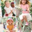 3 Pack Girl's Short Sleeve T-Shirts Cotton Ribbed Back to School Tops Crewneck Kids Puff Lettuce Trim Bow Tees
