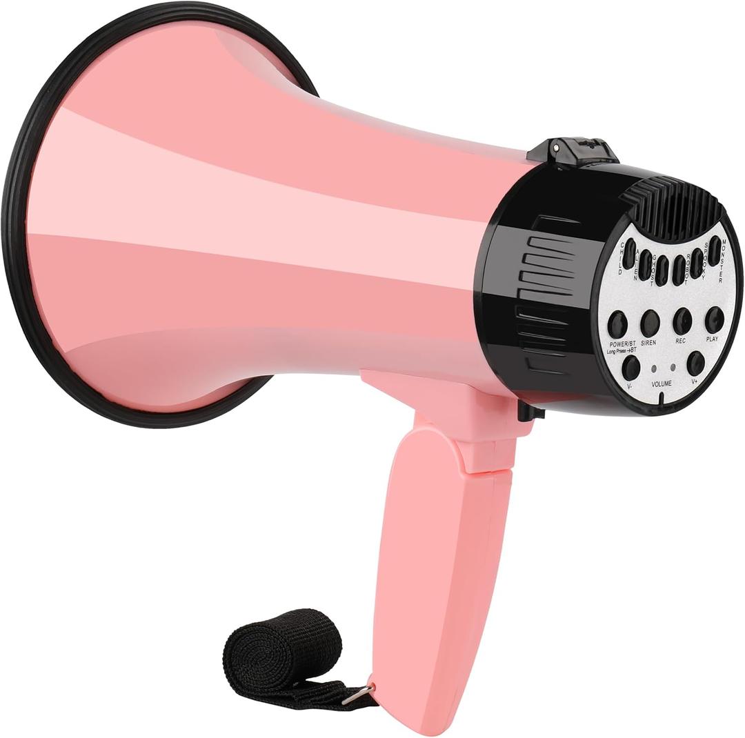 20W Megaphone Bullhorn| Bull Horn Loud Speaker with Bluetooth | Mega Phone Built-in Siren & Whistle Plus Recording funcation | Voice Changer for Adults, Kids, Party Games and Outdoor (Pink)