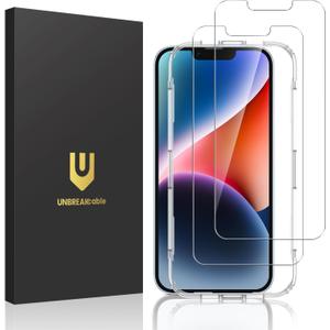 UNBREAKcable 2-Pack Screen Protector for iPhone 16e/14/13/13 Pro, Military-Grade Shatterproof Tempered Glass [9H+ Hardness] [Easy Installation Frame] [99.99% HD Clear] for Apple iPhone 13 Pro/13/14/16