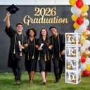 Ledido 2026 Graduation Balloon Boxes Decorations, 4 Pieces White Clear Grad Balloon boxes with Letters, Class of 2026 Graduation Party Supplies for College, High School, Prom, Birthday, Baby Shower