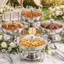 4 Pack Round Chafing Dishes for Buffet 5 QT Food Warmers