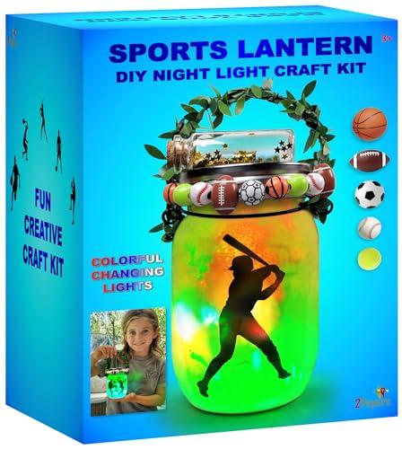 Make Your Own Sports Night Light Lantern Jar Arts & Crafts For Boys And Girls, Football, Soccer, Basketball, Tennis & Baseball Gifts For Kids, DIY Art Kit Age 4 5 6 7 8-12, Best Kids Birthday Present