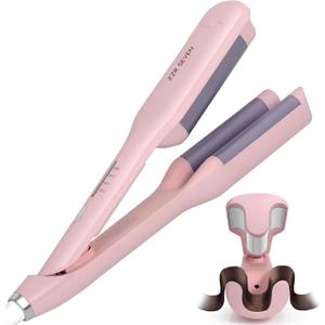 Curling Iron Curling Wand Hair Crimper Waver, Hair Curler with Ceramic 3 Barrel for Women, Dual Voltage, Anti-Scald, Easy to Use, Pink