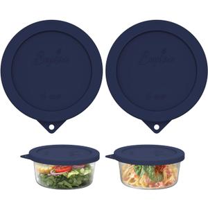 Sophico 4 Cup Round Silicone Storage Cover Lids Replacement for Anchor Hocking and Pyrex 7201-PC Glass Bowls (Container not Included) (Navy Blue-2 Pack)