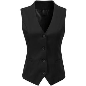 Foucome Women's Formal Regular Fitted Business Dress Suits Button Down Vest Waistcoat (Large, Black)