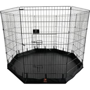  Puppy Playpen with Bottom Pad and Door, 8 Panels 42" H, Black 24"W, Dual-function Pad, For Large Pets, Foldable Octagonal Pen, Versatile, Indoor & Outdoor, Backyard, Protects Floors