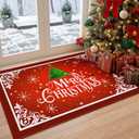 Christmas Rug for Outdoor Indoor Doormat Entryway Rugs, Santa Welcome Front Door Mats Non Slip Doormat, Xmas Holiday Decoration Carpet for Porch Mudroom Kitchen Laundry Room Bath, 2x3 Feet (Red)