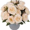 Artificial Peonies Silk Flowers, Beige Faux Peony Bouquet 4 Bundles Florals Arrangements Decor for Farmhouse Home Boho Wedding Table Centerpiece, Fake Plastic Flowers Bulk for Vase Decoration (Beige)