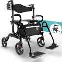 Helavo 2 in 1 Walker Wheelchair Combo - Foldable Aluminum Rollator with Footrests - Convertible to a Transport Chair, 300 lbs Load Capacity - Maximum Mobility in All Situations