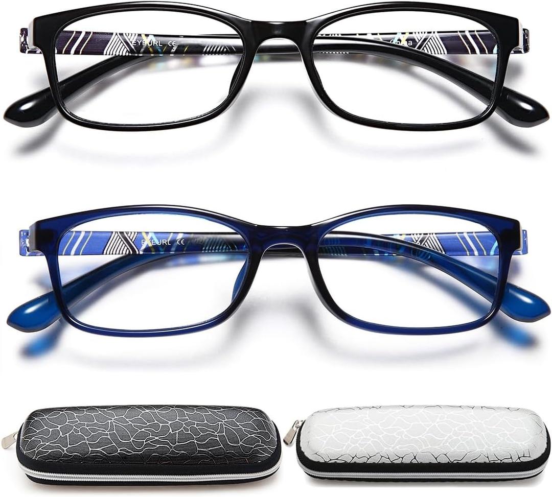 EYEURL 2 Pack of Blue Light Blocking Men Women Reading Glasses 1.25 Ladies Computer Readers Lightweight TR90 Flexible Frame Rectangular Eyeglasses Anti Eyestrain UV Protection