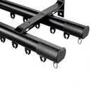 Double Curtain Rod Set for Windows, Heavy Duty Dual Track System with Aluminum Brackets, Decorative Black Curtain Rail for Room Divider, Bedroom & Living Room Drapes (Black, 86")