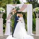 6FT Wedding Arch Backdrop Stand and White Arch Cover, White Spandex Fitted Backdrop Cover and Gold Wedding Arch Frame for Birthday Party Wedding Ceremony Bridal Baby Shower, Parties Decoration.
