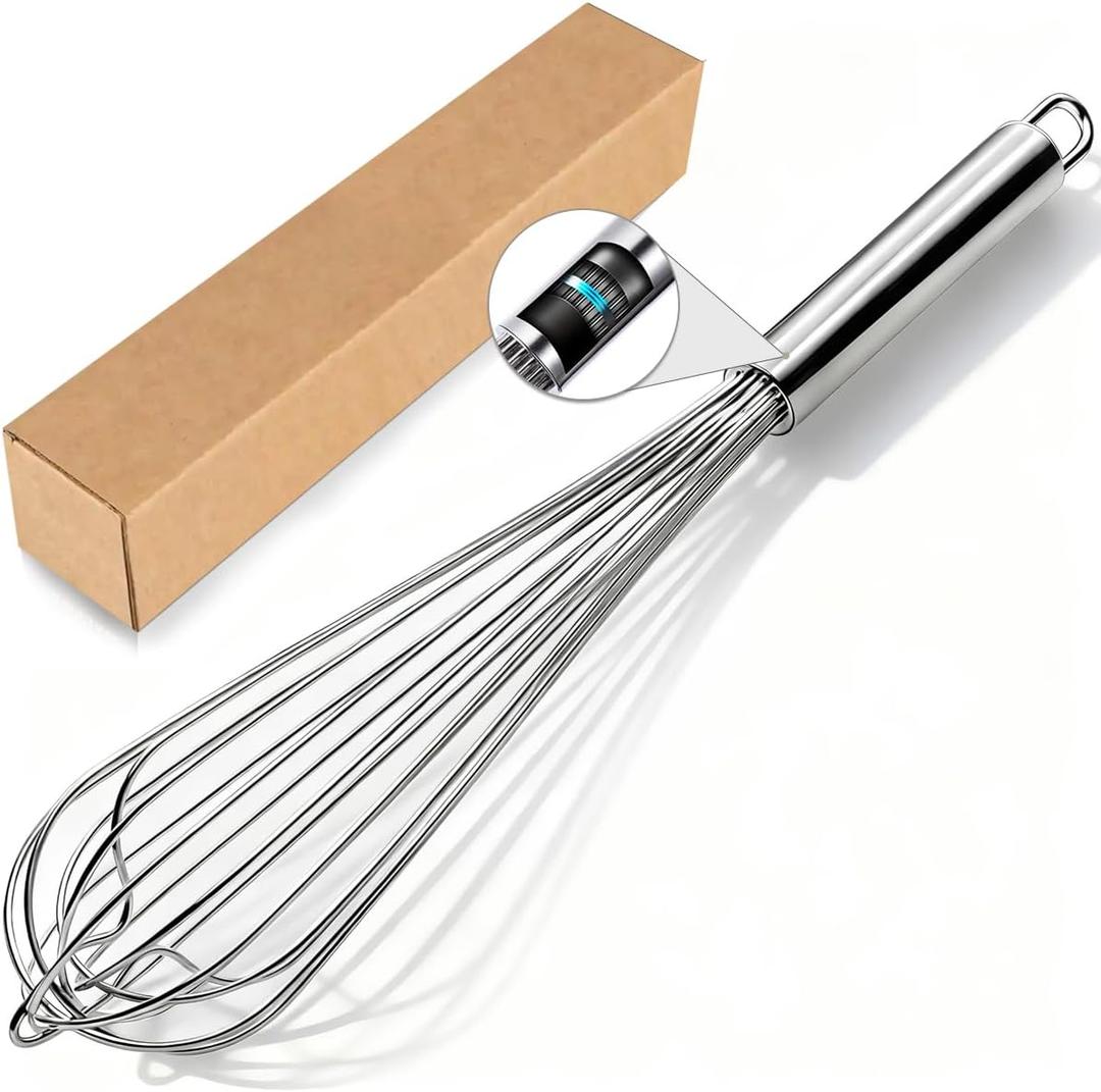 18/10 Stainless Steel Large Whisk, 15.5 inch Heavy Duty Long Whisk Suitable for Deep Pots or Big Bowl, Mixing, Beating, Blending