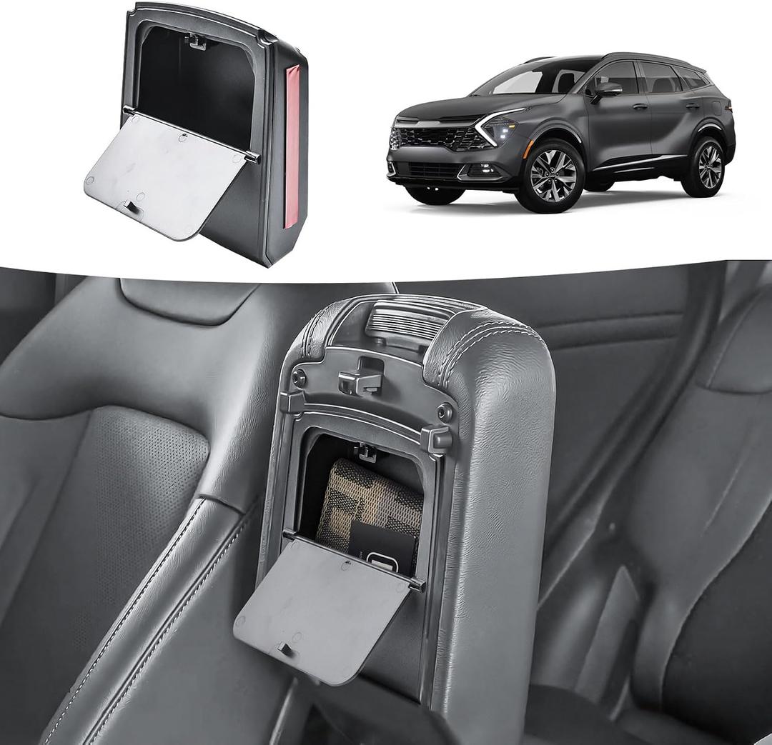 HGWEI Hidden Center Console Organizer Compatible with 2023-2026 Kia Sportage Interior Accessories - Lid of Armrest Storage Box NQ5 Secret Compartment Insert Tray, Black