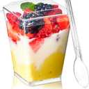 TOFLEN 50 Pack 5 oz Plastic Dessert Cups with Lids for Party, Mini Dessert Cups with Spoons Dessert Shooter Cups for Yogurt Parfait, Appetizer, Pudding, Fruit and Ice Cream