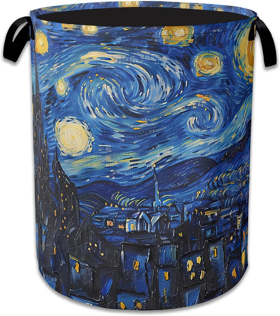 Starry Night Large Storage Basket Collapsible Laundry Basket Oxford Storage Bin for Gift Baskets Bedroom Clothes Children Nursery Hamper 16" X 20.8"