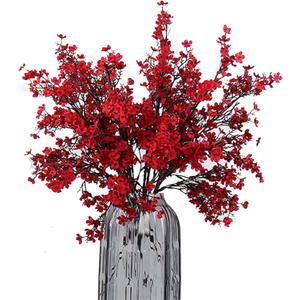 JAKY-Global 9pcs Babys Breath Artificial Flowers Gypsophila Bouquet Bulk Fake Spring Silk Small Flowers Real Touch Faux Floral for Home Bedroom Kitchen Garden Wedding Christmas Party DIY Decor (Red)