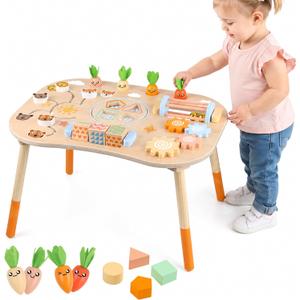 Wooden Activity Table, 6-in-1 Montessori Activity Table for Toddlers, Activity Center for Babies Aged 1–3, Sensory Toys, for Boys and Girls 1+ Years Old