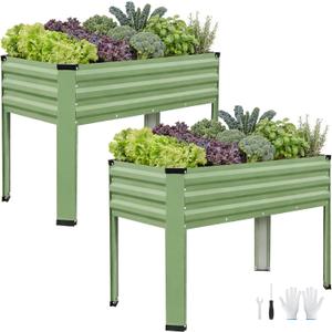 Galvanized Raised Garden Bed with Legs 2Pack, 48x24x32in Elevated Raised Garden Bed Outdoor with Drainage Holes, Planter Boxes for Gardening Vegetable Flower in Backyard, Patio, Balcony (Olive Green)