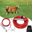 100FT Dog Runner for Yard with 15FT Tie Out Cable - Heavy Duty Trolley System for Large Dogs Up to 250LBS, Backyard/Park/Camping Use (Red, 100FT+15FT)