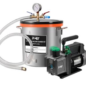 PB Motor Tech 5 Gallon Vacuum Chamber Kit with 4.5 CFM Vacuum Pump, Tempered Glass Lid Vacuum Chamber and 38 Micron Chamber Set, No Oil Included, Perfect for Wood Stabilization